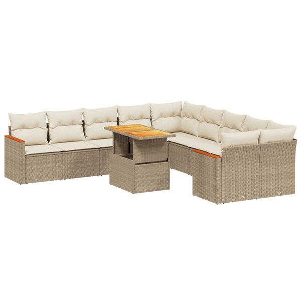 vidaXL Salon de jardin 11 Pièces avec coussins beige résine tressée