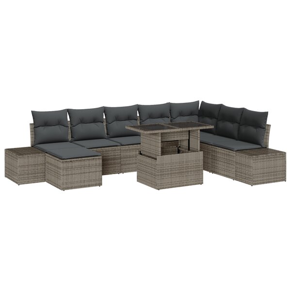vidaXL Ensemble de canapé de jardin de 9 pièces avec coussins en poly rattan gris