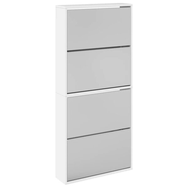 vidaXL Armoire à chaussures miroir 4 niveaux blanc brillant