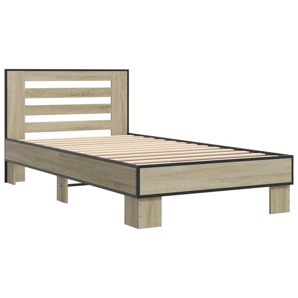 vidaXL Cadre de lit chêne sonoma 100x200 cm bois d'ingénierie et métal
