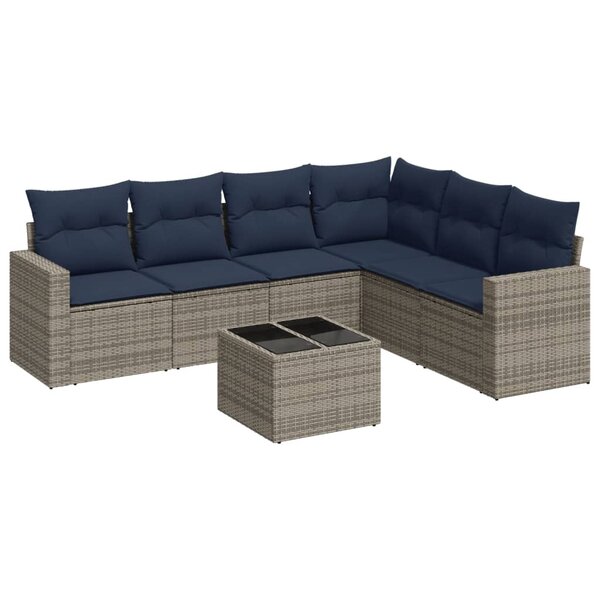 vidaXL Salon de jardin 7 Pièces avec coussins gris résine tressée