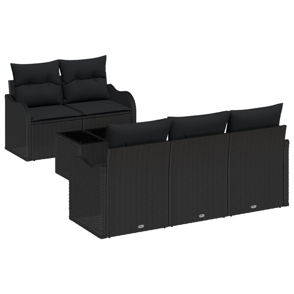 vidaXL Canapé de jardin 6 pièces avec coussins en polyrotin noir