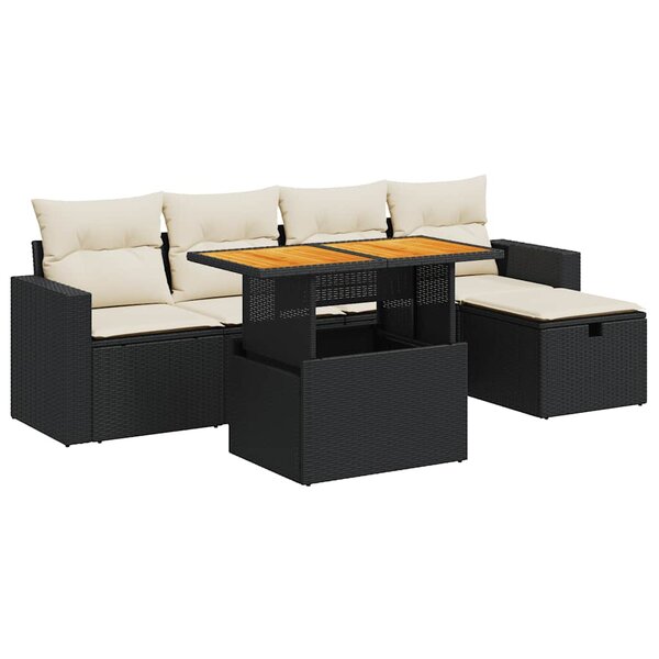 vidaXL Salon de jardin 6 Pièces avec coussins noir résine tressée acacia