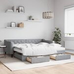 vidaXL Lit de jour avec gigogne et tiroirs gris clair 90x190 cm tissu