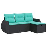 vidaXL Salon de jardin 4 Pièces avec coussins noir résine tressée