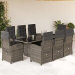 vidaXL Ensemble à manger de jardin 9 Pièces coussins gris résine tressée