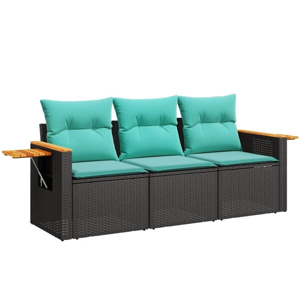 vidaXL Salon de jardin 3 Pièces avec coussins noir résine tressée