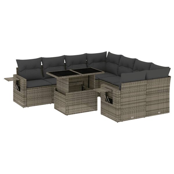 vidaXL Salon de jardin 9 Pièces avec coussins gris résine tressée