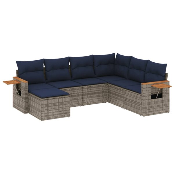 vidaXL Salon de jardin 7 Pièces avec coussins gris résine tressée