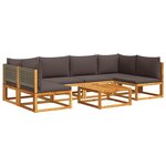 vidaXL Ensemble de canapés de jardin 7 pièces avec coussins en bois d'acacia et rotin