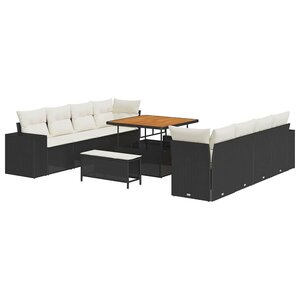 vidaXL Ensemble de canapé de jardin avec coussin 11 Pièces Noir et Crème