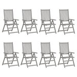vidaXL Chaises inclinables de jardin et coussins lot de 8 Gris Acacia