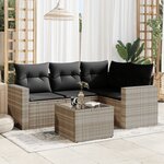 vidaXL Salon de jardin 5 Pièces avec coussins gris clair résine tressée
