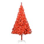 vidaXL Sapin de Noël artificiel pré-éclairé et support rouge 240cm PVC