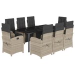 vidaXL Ensemble à manger de jardin et coussins 9 Pièces gris clair rotin
