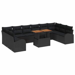 vidaXL Ensemble de canapé de jardin 11 Pièces Noir Poly rotin