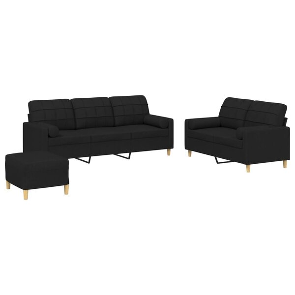 vidaXL Ensemble de canapés 3 Pièces avec coussins noir tissu