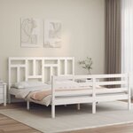 vidaXL Cadre de lit avec tête de lit blanc King Size bois massif