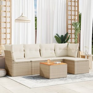 vidaXL Salon de jardin avec coussins 6 Pièces beige résine tressée