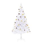 vidaXL Arbre de Noël artificiel pré-éclairé avec boules blanc 210 cm