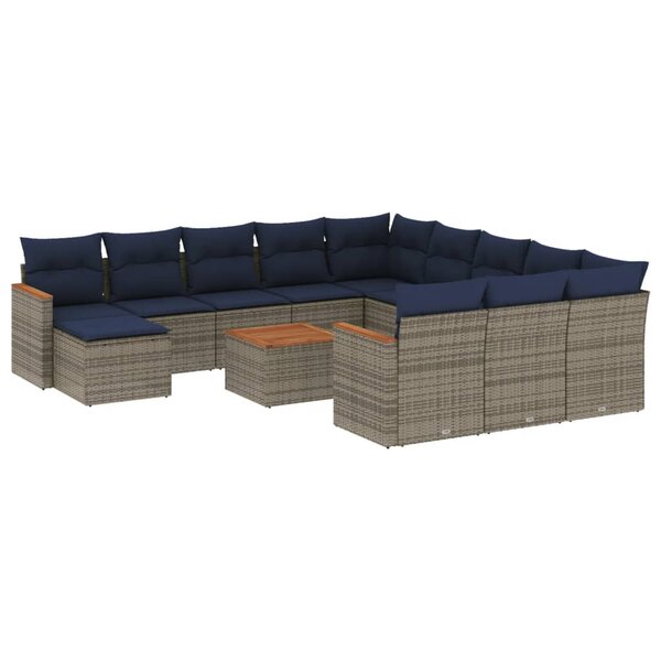 vidaXL Salon de jardin avec coussins 13 Pièces gris résine tressée