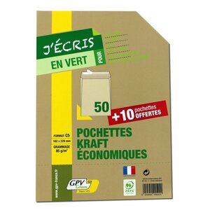 50 pochettes kraft +10 pochettes offertes c5 162x229 mm 85g gpv 522