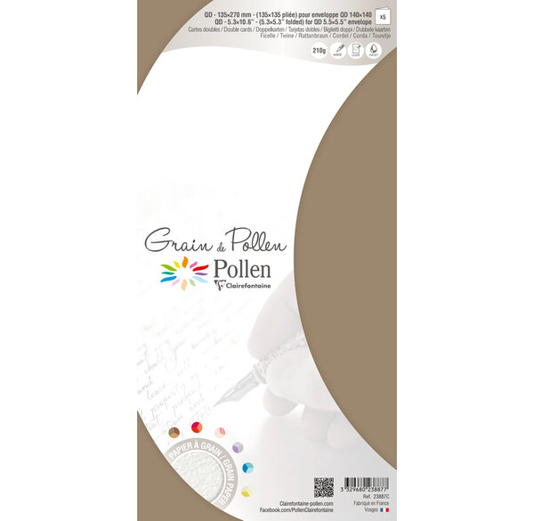 Etui de 5 cartes pliées grain de pollen 135x135 ficelle clairefontaine