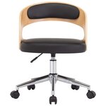Chaise fauteuil siège pivotante de bureau informatique étude bois courbé et similicuir noir 02_0024154