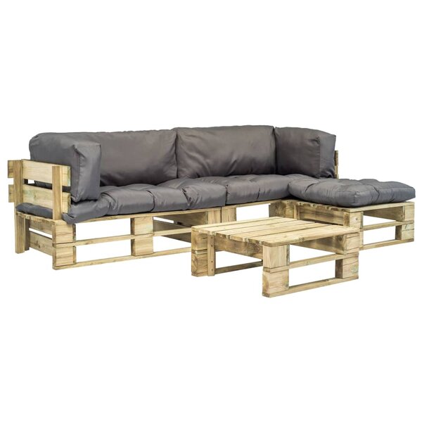 vidaXL Salon palette de jardin 4 Pièces avec coussins gris bois
