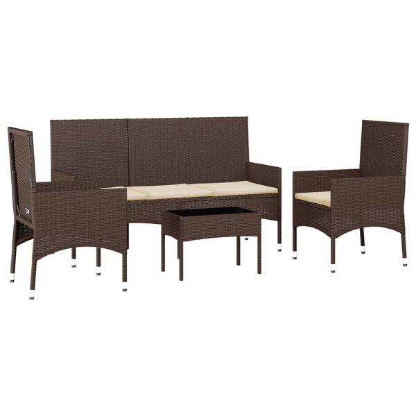 Salon de jardin meuble d'extérieur ensemble de mobilier 4 pièces avec coussins marron résine tressée 02_0016158