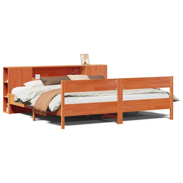 vidaXL Lit bibliothèque sans matelas cire marron 200x200 cm pin massif