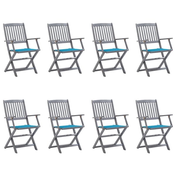 vidaXL Chaises pliables d'extérieur 8 Pièces avec coussins Bois d'acacia