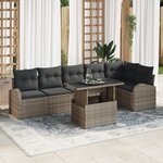 Canapés de jardin 7 pièces avec coussins gris en poly rotin