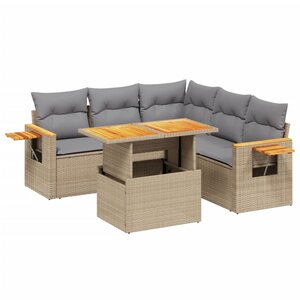 vidaXL Salon de jardin avec coussins 6 Pièces beige résine tressée