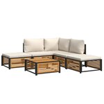 vidaXL Salon de jardin avec coussins 6 Pièces bois d'acacia solide