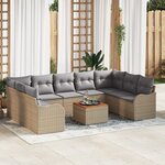 Ensemble de canapé de jardin de 10 pièces avec coussins beige poly rattan acacia