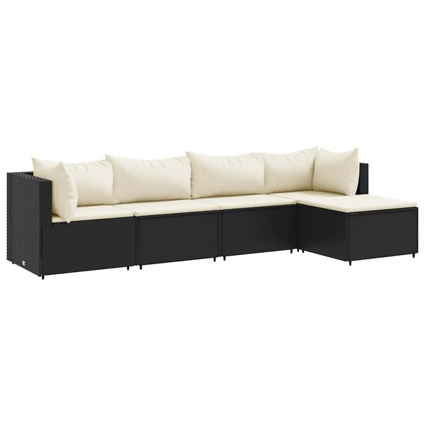 vidaXL Salon de jardin 5 Pièces avec coussins Noir Résine tressée