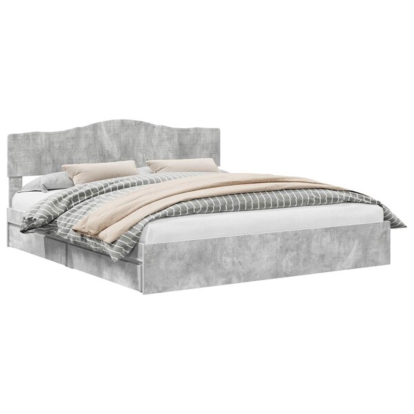 vidaXL Lit de Rangement Gris béton 200 x 200 cm Bois d'ingénierie