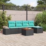 vidaXL Ensemble de canapé de jardin avec coussin 6 Pièces Noir Poly rotin