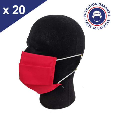 Masque Tissu Lavable x10 Rouge Lot de 20