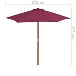 vidaXL Parasol d'extérieur avec mât en bois 270 cm rouge bordeaux