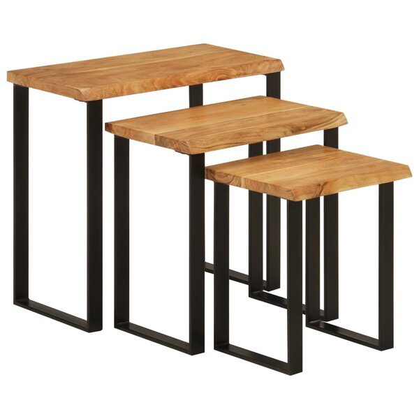vidaXL Tables gigognes 3 Pièces avec bord vivant bois massif d'acacia