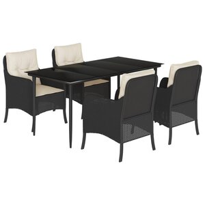 vidaXL Ensemble à manger de jardin coussins 5Pièces Noir Résine tressée