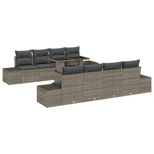 vidaXL Ensemble de canapé de jardin de 9 pièces avec coussins gris en poly rotin