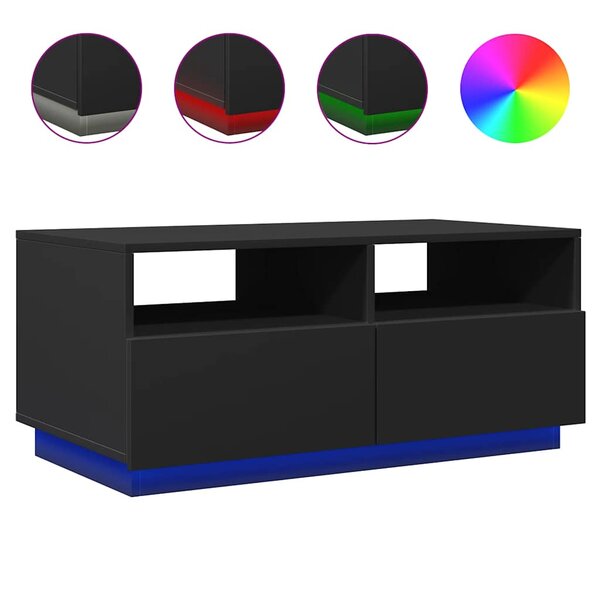 vidaXL Table basse avec lumières LED noir 90x49x40 cm