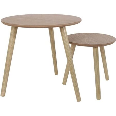 Lot de 2 Tables gigognes rondes en bois - L 48 x P 48 x H 45 cm