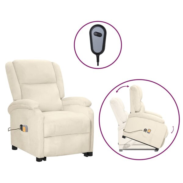 vidaXL Fauteuil de massage Crème Velours