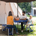 Table de camping pique-nique pliante portable en plastique avec 4 sieges bleu