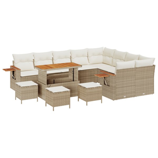 Ensemble de canapé de jardin 13 pièces avec coussins Beige Poly Rattan Acacia