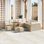 vidaXL Set de canapé de jardin de 13 pièces avec des coussins en poly rotin beige et en acacia.
